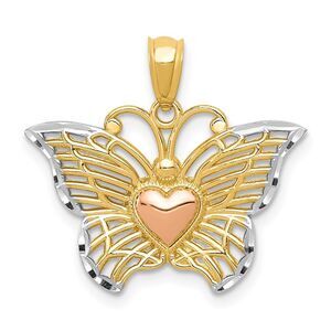14k Yellow & Rose Gold with White Rhodium 22mm Butterfly Heart Pendant